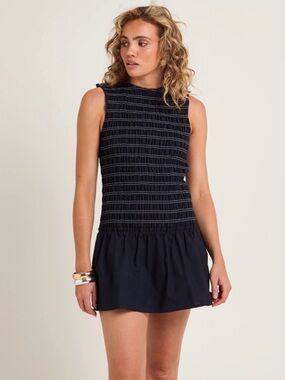 Subtitled Low Waisted Bubble Mini Dress Shirred, Size Large